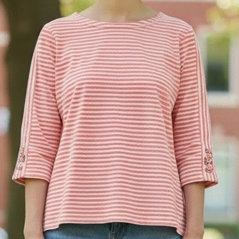 Blair 2X Womens Striped Coral Striped Shirt criss cross stiching